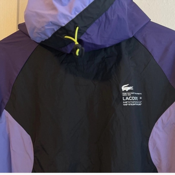 Lacoste Colorblock Windbreaker Jacket Purple Black Hooded Size 52 Size M/L - Picture 4 of 6